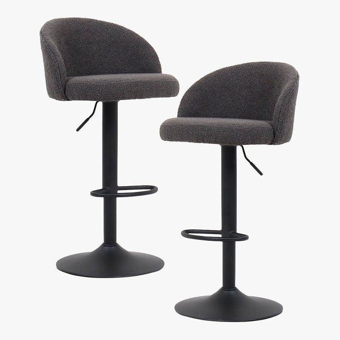 ARIA Lot de 2 tabourets en tissu bouclette gris anthracite piètement métal noir