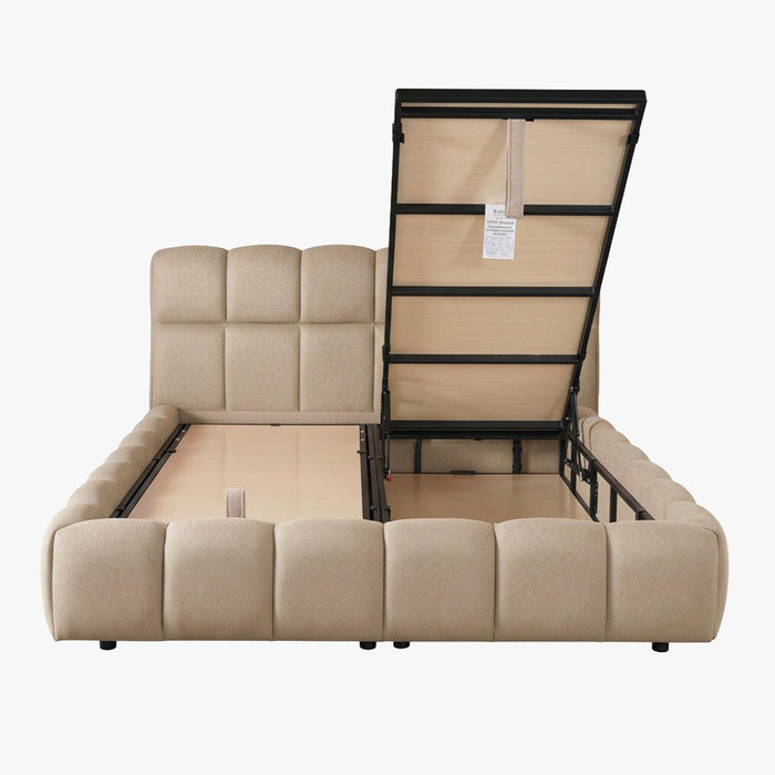 ARIONA Lit double en tissu taupe avec coffre 140x190 cm