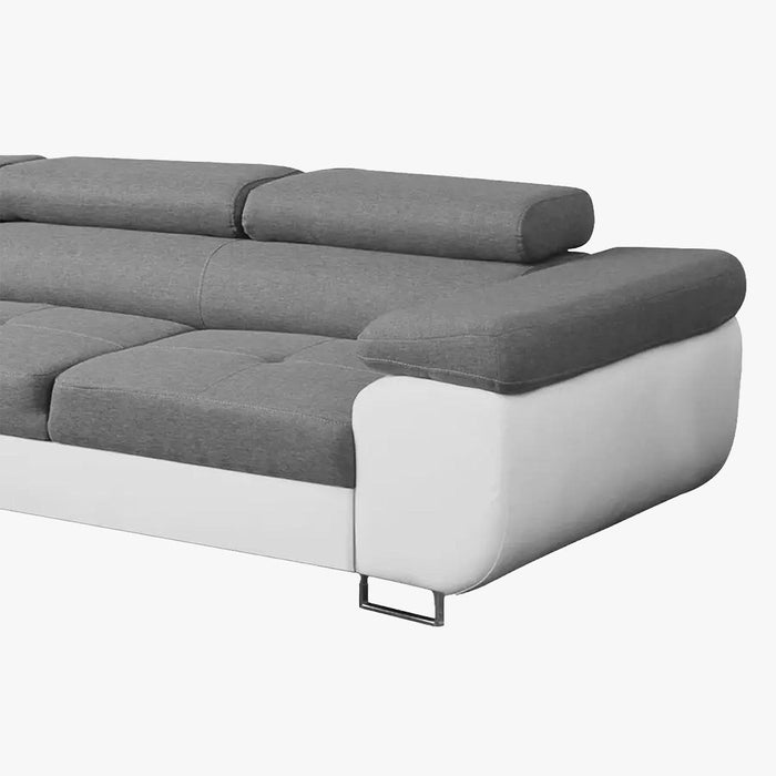 AUBIN Canapé d'angle convertible gris et blanc coffre de rangement - Angle Gauche