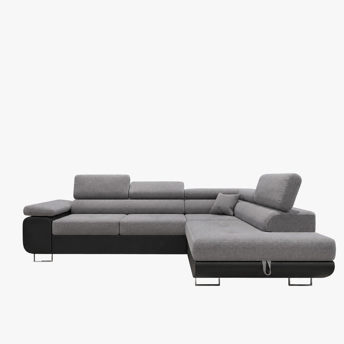 AUBIN Canapé d'angle convertible gris et noir coffre de rangement - Angle Droit