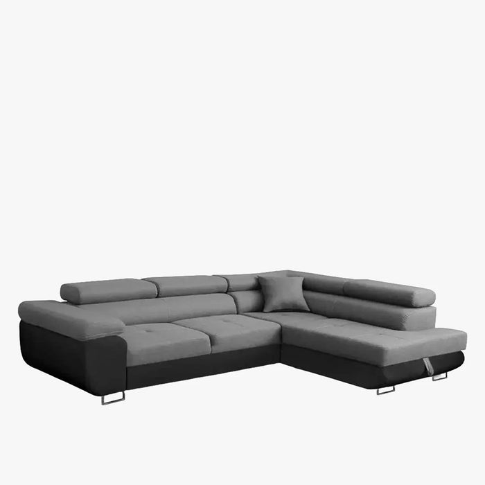 AUBIN Canapé d'angle convertible gris et noir coffre de rangement - Angle Droit