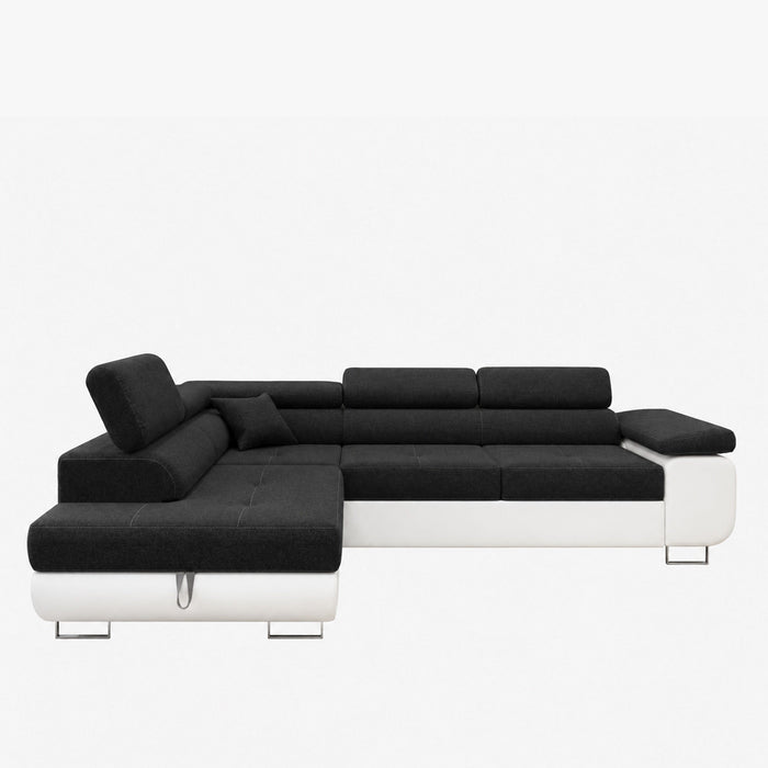 AUBIN Canapé d'angle convertible noir et blanc coffre de rangement - Angle Gauche