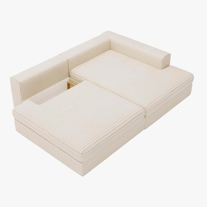 AYDA Canapé d'angle convertible avec coffre en velours gros côtelé beige - Angle droit
