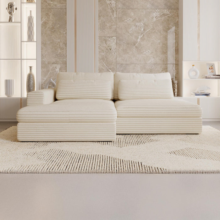 AYDA Canapé d'angle convertible avec coffre en velours gros côtelé beige - Angle gauche