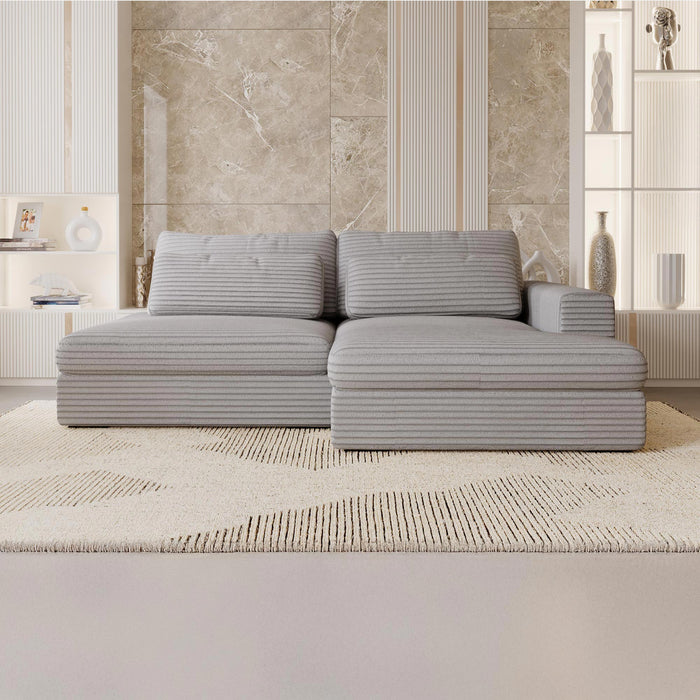 AYDA Canapé d'angle convertible avec coffre en velours gros côtelé gris clair - Angle droit