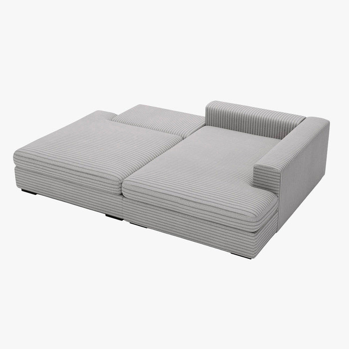 AYDA Canapé d'angle convertible avec coffre en velours gros côtelé gris clair - Angle droit