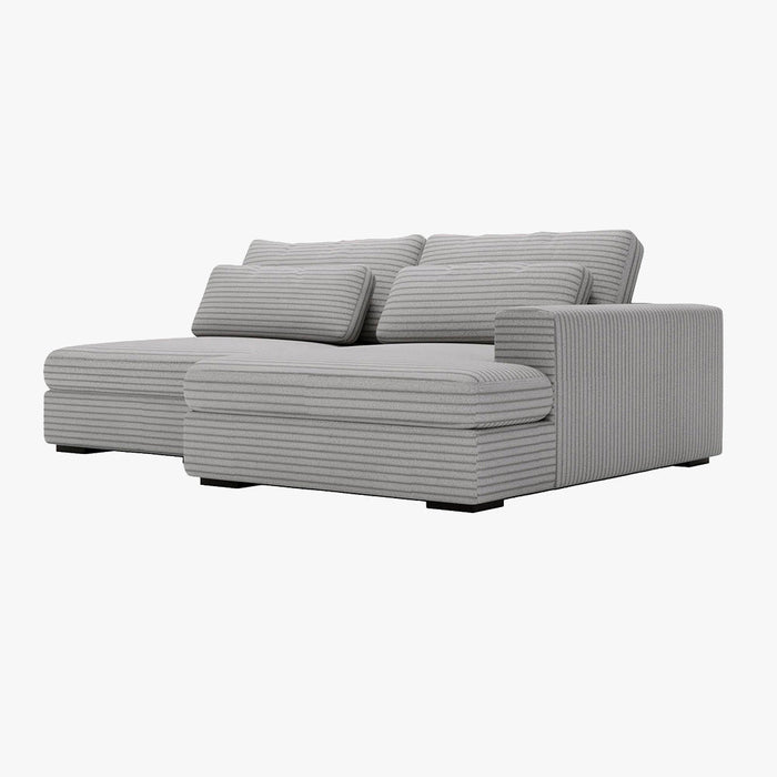 AYDA Canapé d'angle convertible avec coffre en velours gros côtelé gris clair - Angle droit
