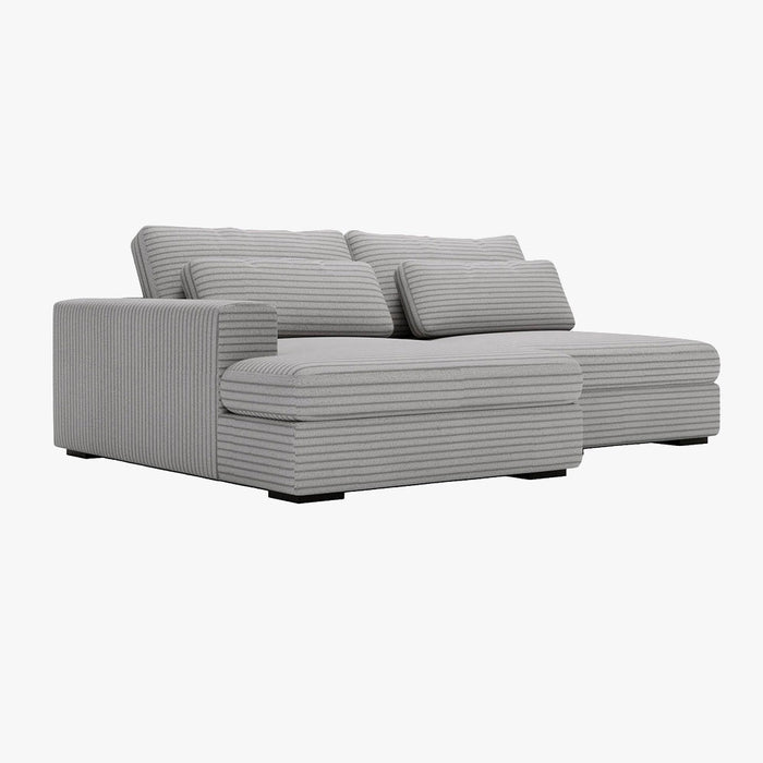 AYDA Canapé d'angle convertible avec coffre en velours gros côtelé gris clair - Angle gauche