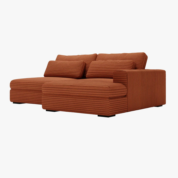 AYDA Canapé d'angle convertible avec coffre en velours gros côtelé terracotta- Angle droit