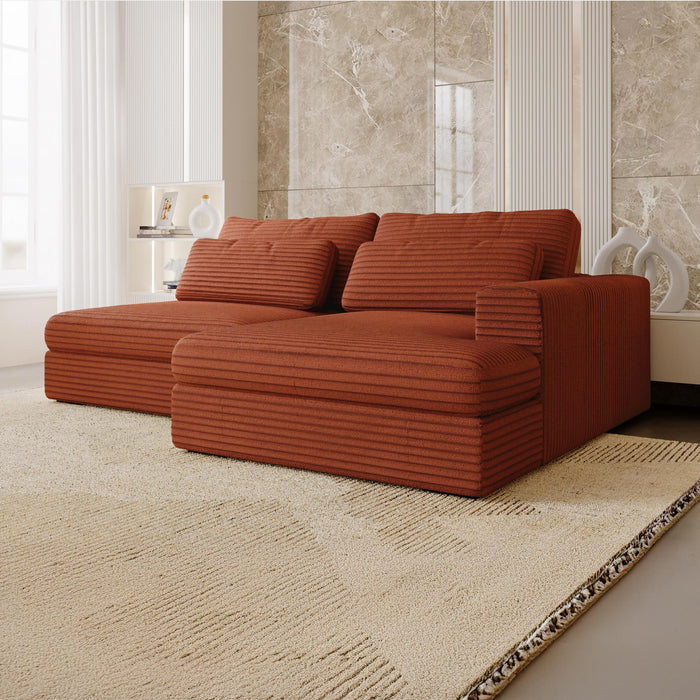 AYDA Canapé d'angle convertible avec coffre en velours gros côtelé terracotta- Angle droit