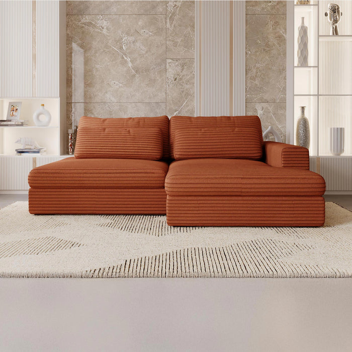 AYDA Canapé d'angle convertible avec coffre en velours gros côtelé terracotta- Angle droit