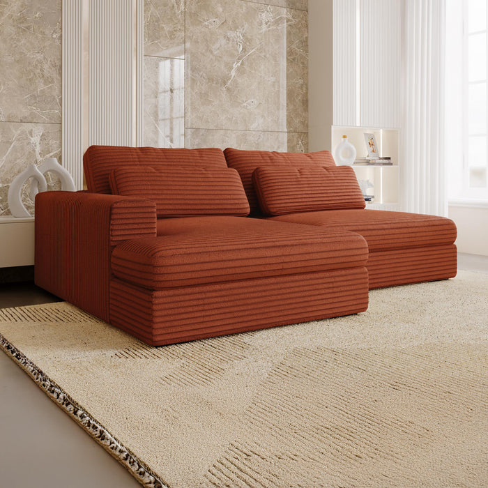 AYDA Canapé d'angle convertible avec coffre en velours gros côtelé terracotta- Angle gauche