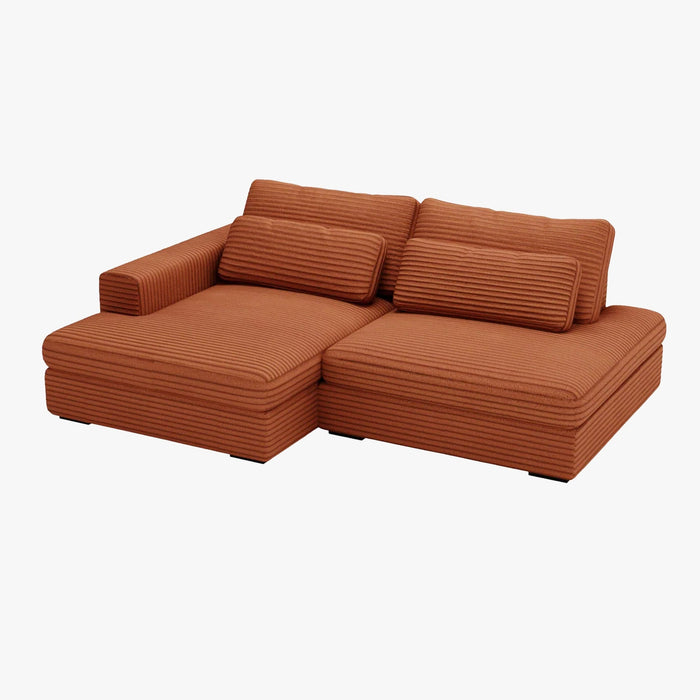 AYDA Canapé d'angle convertible avec coffre en velours gros côtelé terracotta- Angle gauche