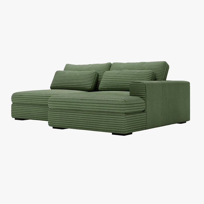 AYDA Canapé d'angle convertible avec coffre en velours gros côtelé vert - Angle droit