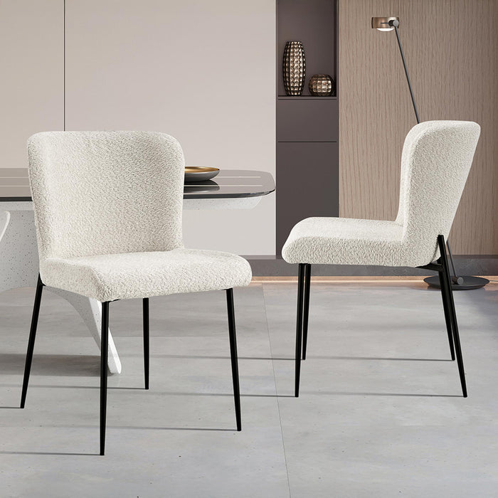 AZEL Lot de 2 chaises tissu bouclette blanc écru piètement métal noir