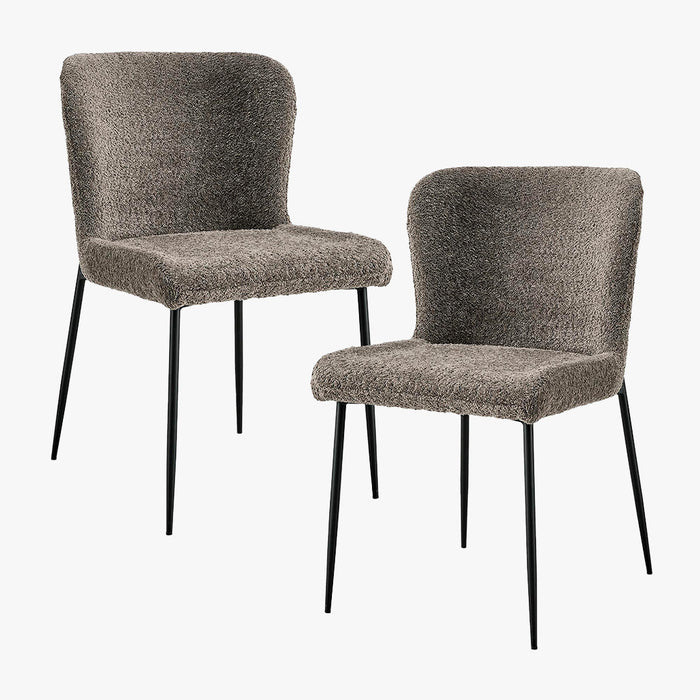 AZEL Lot de 2 chaises tissu bouclette taupe piètement métal noir