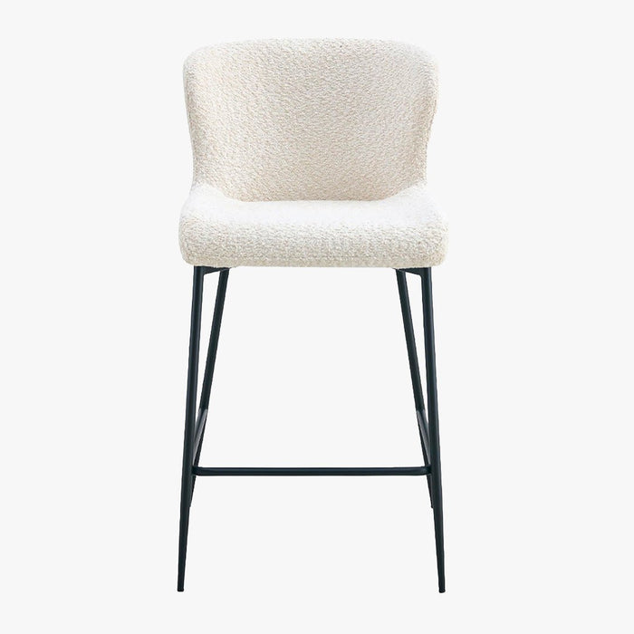 AZEL Lot de 2 tabourets tissu bouclette blanc écru piètement métal noir
