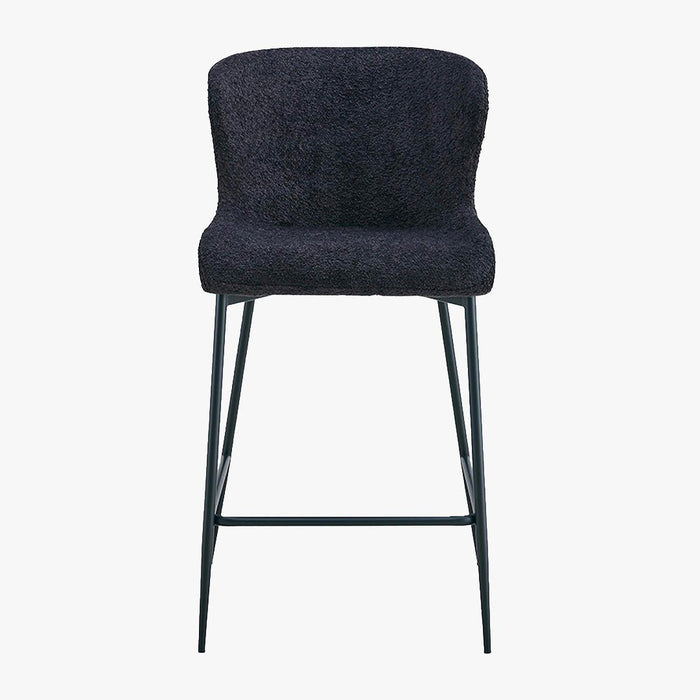 AZEL Lot de 2 tabourets tissu bouclette gris anthracite piètement métal noir