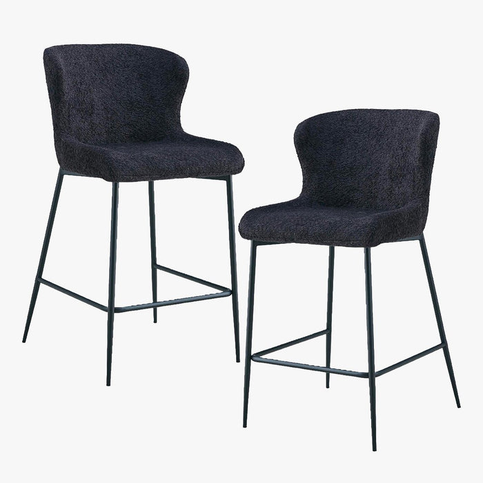 AZEL Lot de 2 tabourets tissu bouclette gris anthracite piètement métal noir