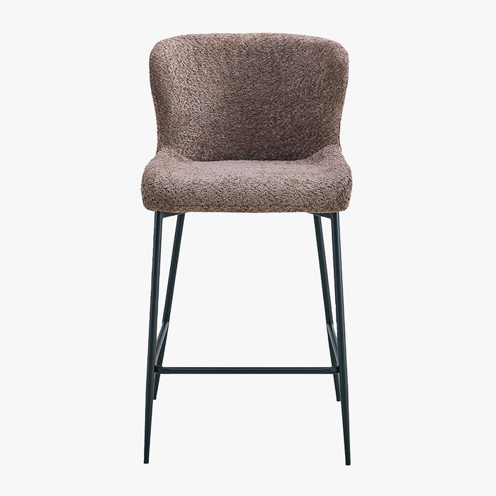 AZEL Lot de 2 tabourets tissu bouclette taupe piètement métal noir
