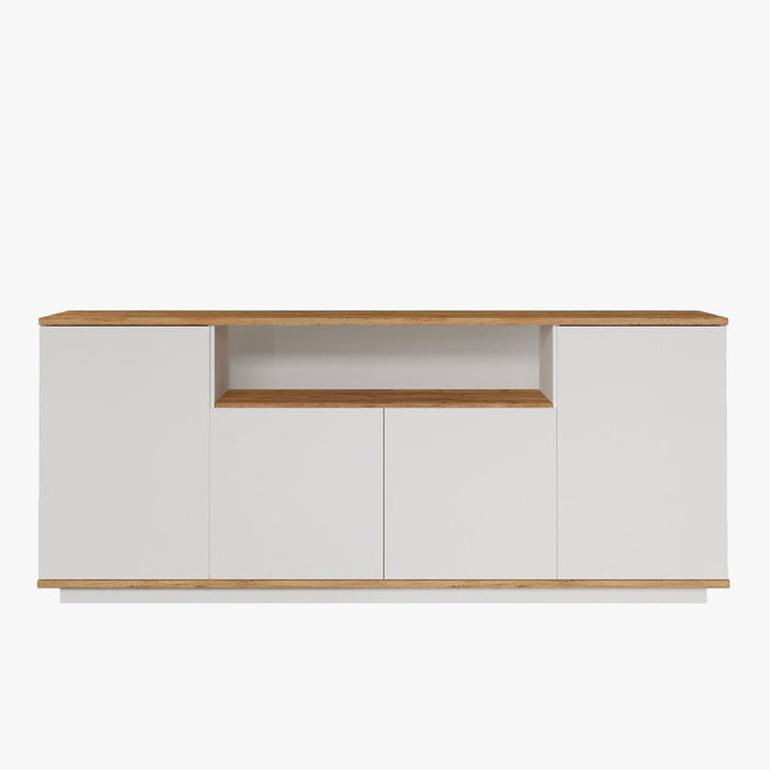 AZELIA Buffet 4 portes 1 niche couleur bois et blanc