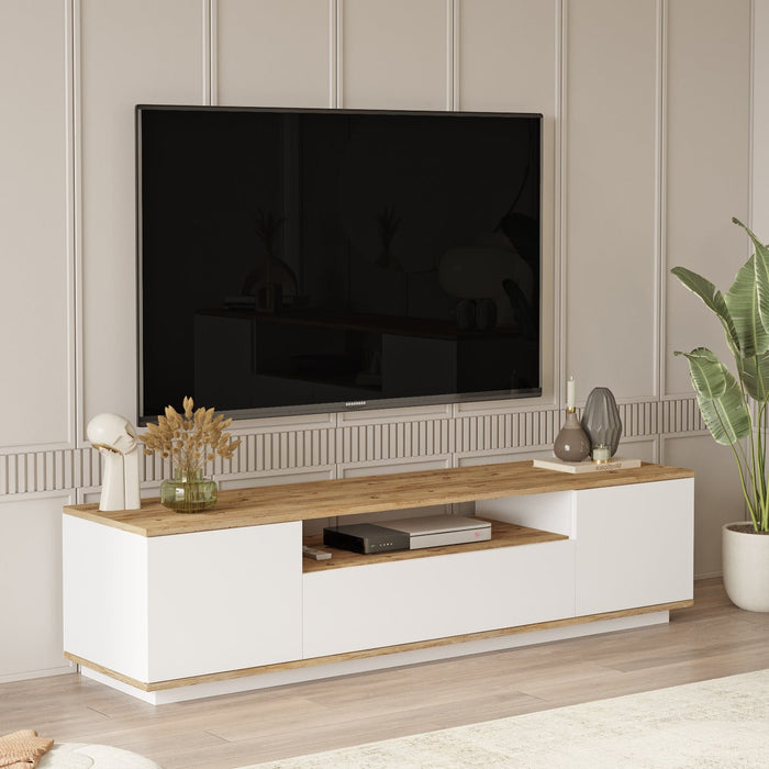 AZELIA Meuble TV 3 portes 1 niche couleur bois et blanc