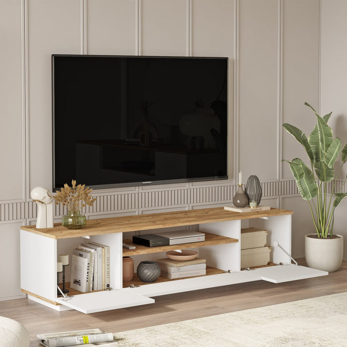 AZELIA Meuble TV 3 portes 1 niche couleur bois et blanc