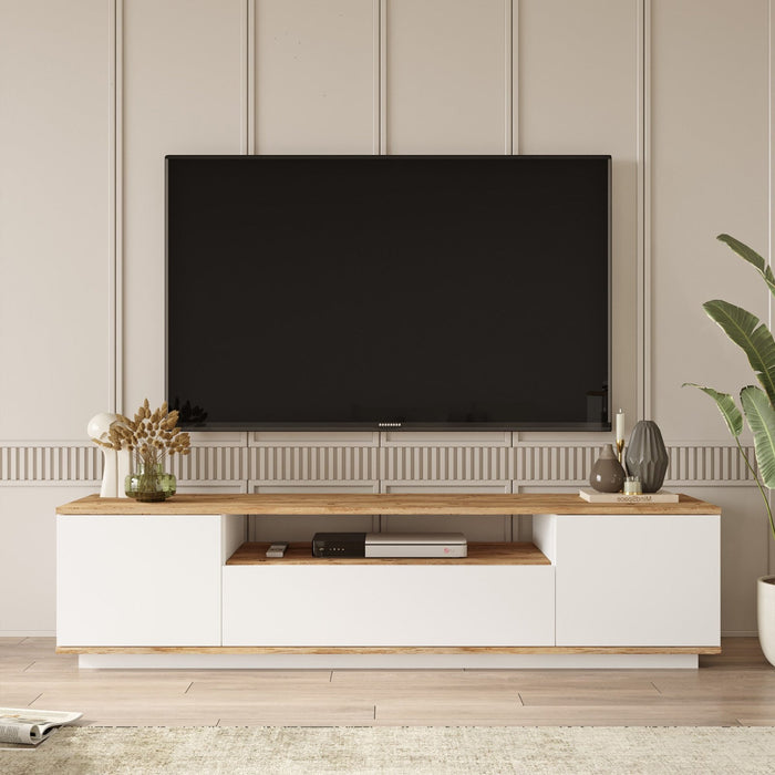 AZELIA Meuble TV 3 portes 1 niche couleur bois et blanc