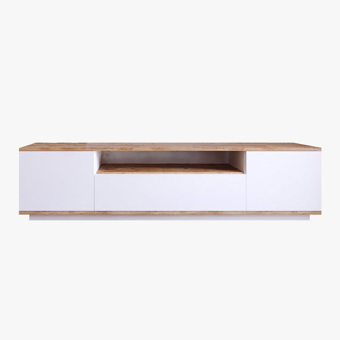 AZELIA Meuble TV 3 portes 1 niche couleur bois et blanc
