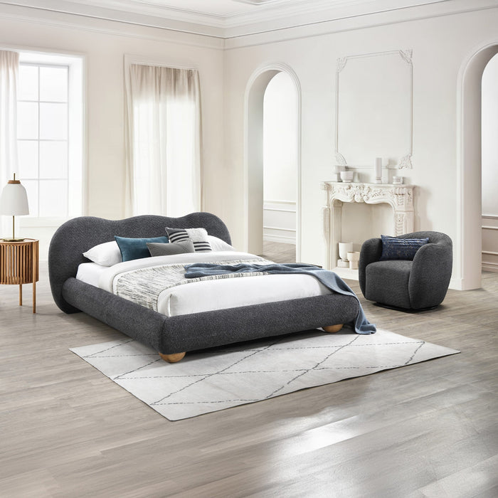 BARCY Fauteuil cabriolet pivotant effet peau de mouton gris foncé