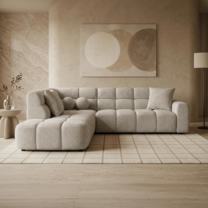 BELIZ Canapé d'angle en tissu beige - Angle gauche