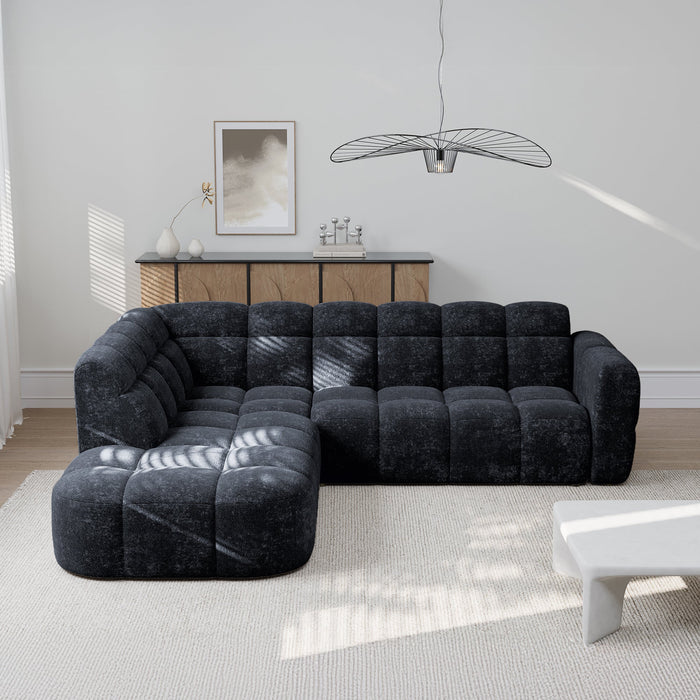 BELIZ Canapé d'angle en tissu noir - Angle gauche