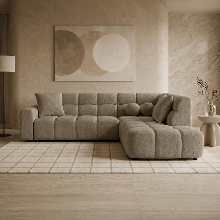 BELIZ Canapé d'angle en tissu taupe - Angle droit