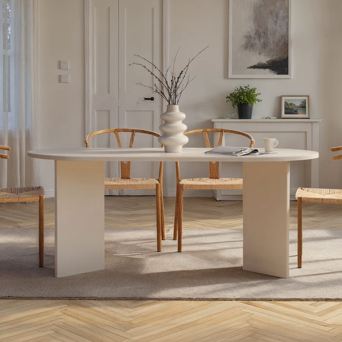 BELORA Table à manger ovale couleur bois blanc 180 cm