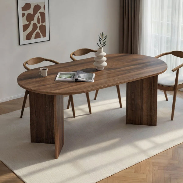 BELORA Table à manger ovale couleur bois foncé 180 cm