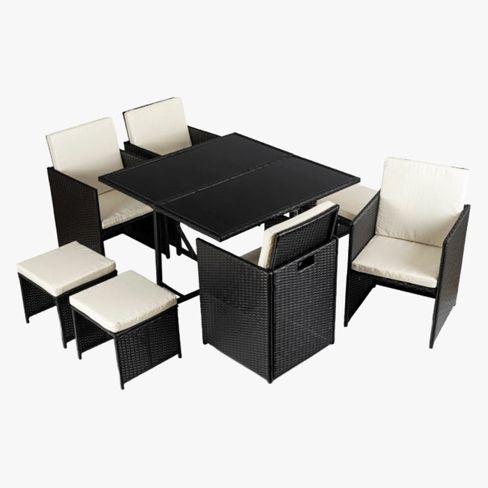 BONITO Ensemble de mobilier de jardin 8 places avec table en verre trempé noir