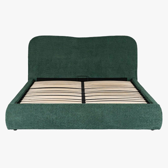 BRISTOL Lit double en tissu bouclette vert avec coffre 160x200 cm