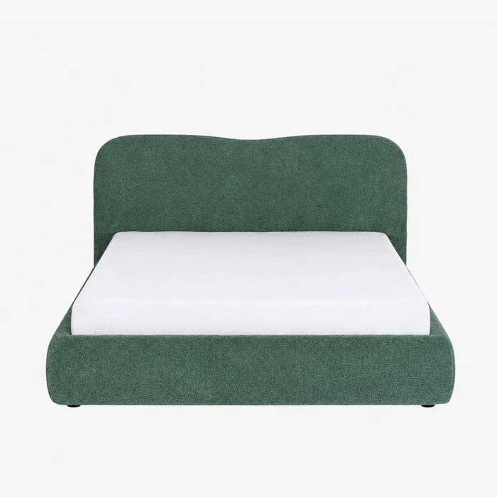 BRISTOL Lit double en tissu bouclette vert avec coffre 160x200 cm
