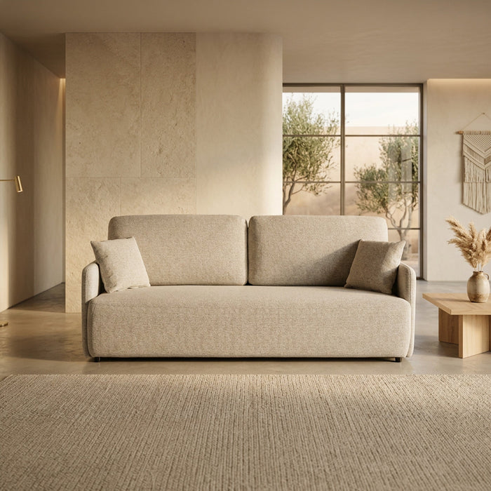 CARLA Canapé 3 places convertible en tissu beige