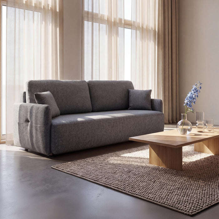 CARLA Canapé 3 places convertible en tissu gris