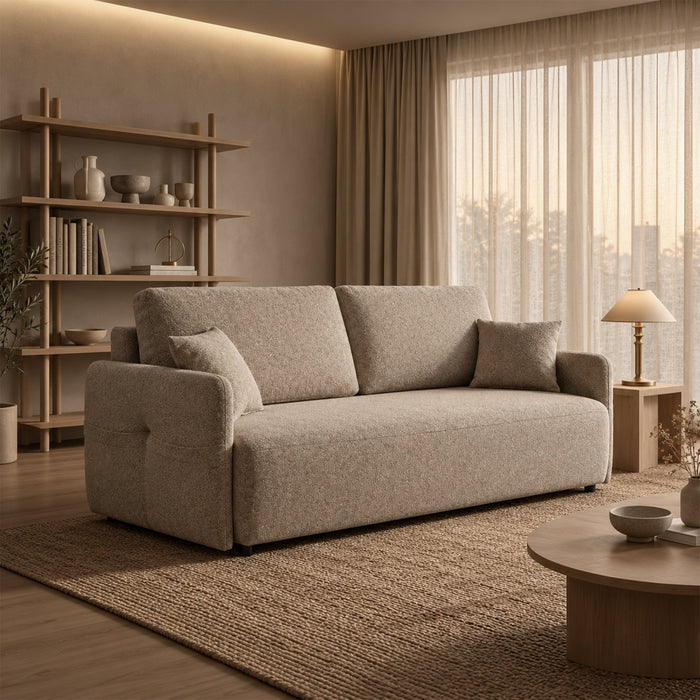 CARLA Canapé 3 places convertible en tissu taupe – Canapés convertibles Mobilier Deco