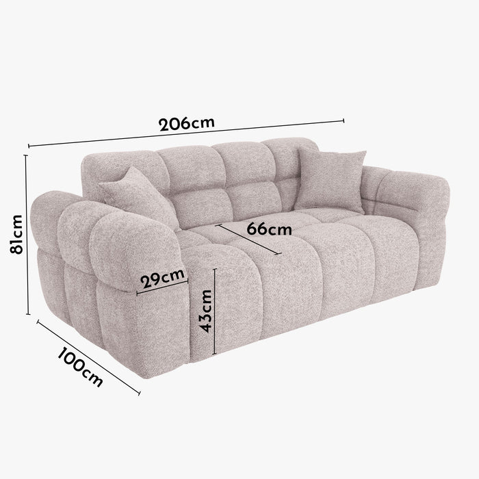 CARMELA Canapé 3 places en tissu bouclette beige