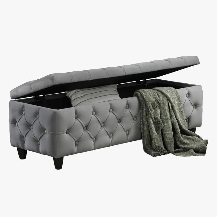 CASTRIA Banquette coffre capitonné en velours gris foncé