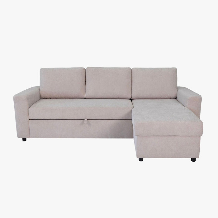 CELIA Canapé d'angle convertible et réversible avec coffre en tissu beige