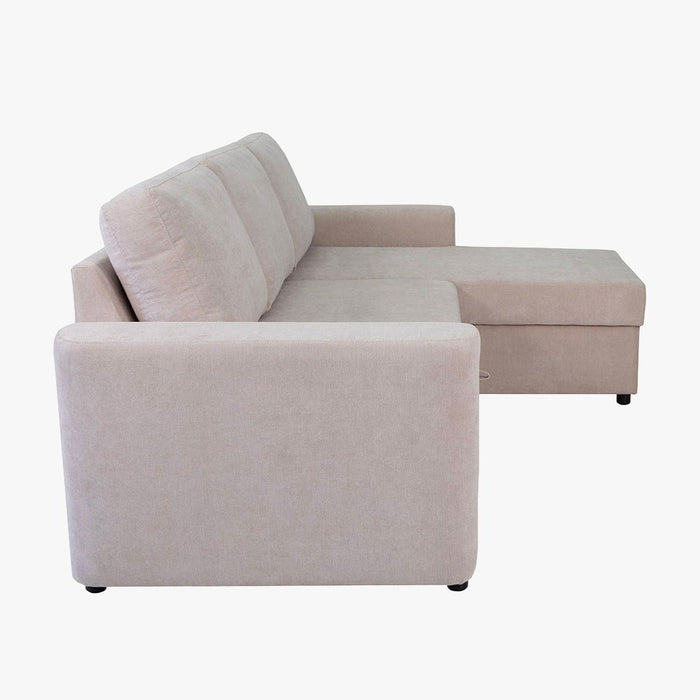 CELIA Canapé d'angle convertible et réversible avec coffre en tissu beige