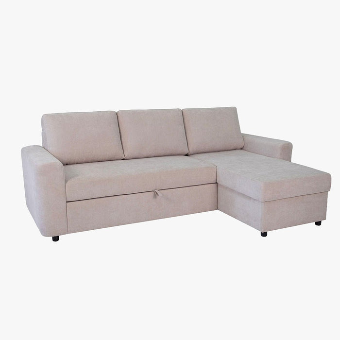 CELIA Canapé d'angle convertible et réversible avec coffre en tissu beige