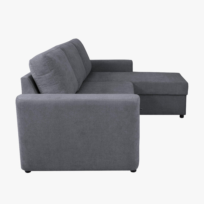 CELIA Canapé d'angle convertible et réversible avec coffre en tissu gris foncé