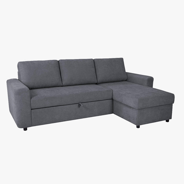 CELIA Canapé d'angle convertible et réversible avec coffre en tissu gris foncé