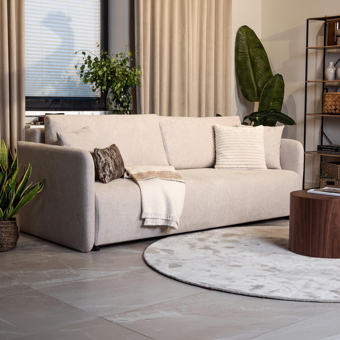 CELSY Canapé 3 places convertible avec coffre en tissu beige