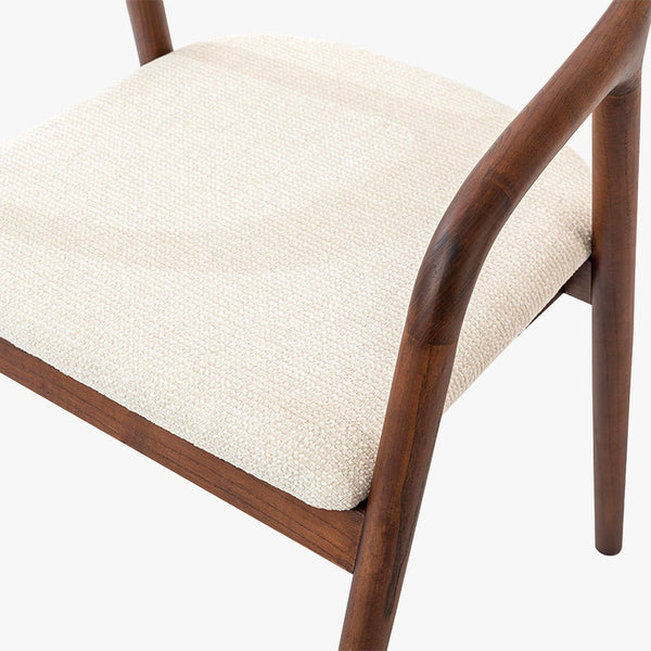 CLAIRE Chaise en tissu beige piètement en bois massif foncé